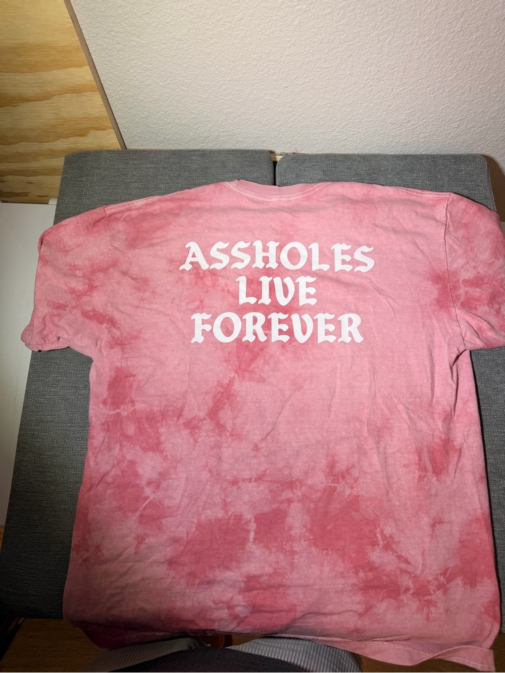 Red Tie-Dye Short Sleeve Tee with Bold White Back Text